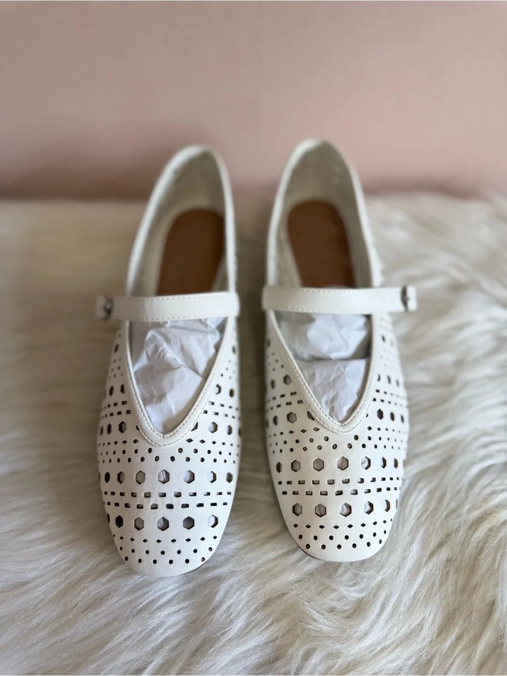Women’s White Perforated Mary Jane Flats